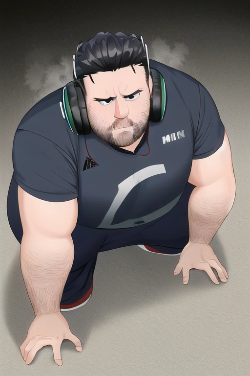 [NovelAI] audífonos camiseta deportiva desde arriba agacharse noche [Ilustración]